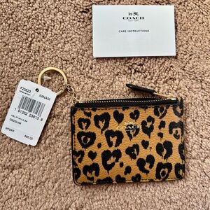 Coach Mini ID Skinny with Wild Heart Print and Gold Accents